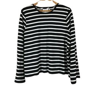 Chicos Black White Stripe Cotton Long Flair Sleeve Crew Neck T Shirt Womens XL
